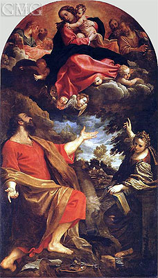 The Virgin Appearing to St. Luke and St. Catherine, 1592 by Annibale Carracci | Painting Reproduction