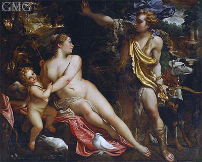 Venus, Adonis and Cupid, c.1590 | Annibale Carracci | Painting Reproduction