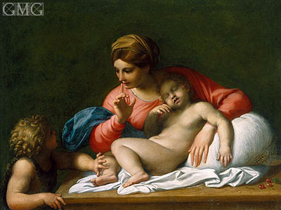 Die Madonna und das schlafende Kind mit dem Säugling Johannes der Täufer (Il Silenzio), c.1599/00 | Annibale Carracci | Gemälde Reproduktion