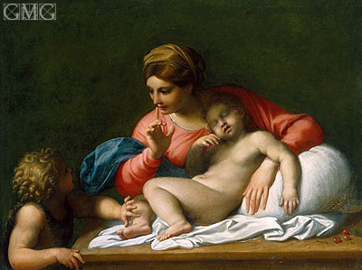 Die Madonna und das schlafende Kind mit dem heiligen Johannes dem Täufer als Kind (Il Silenzio) | Annibale Carracci | Gemälde Reproduktion