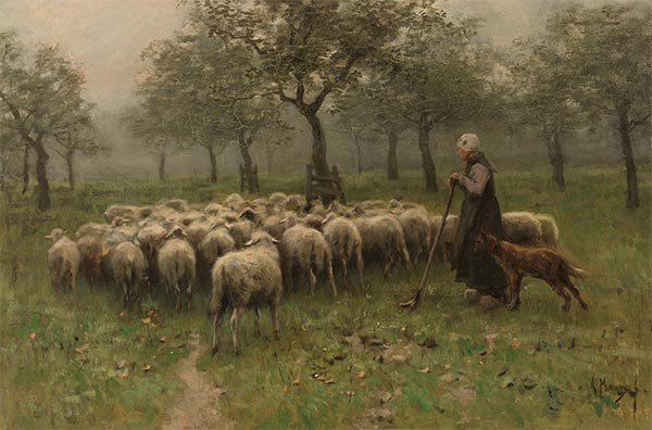 Hirtin mit einer Schafherde | Anton Mauve | Gemälde Reproduktion
