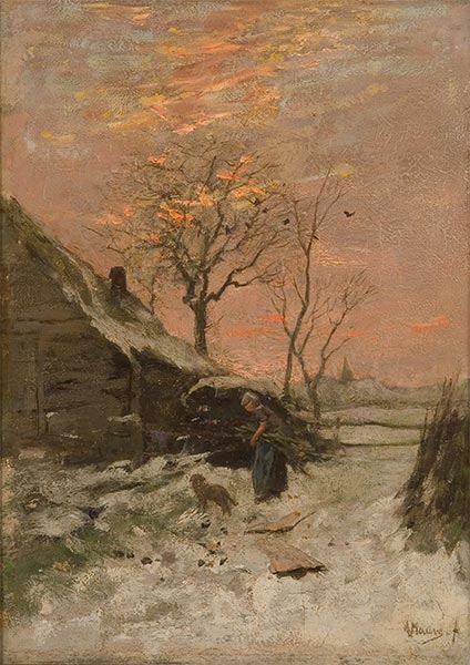 Winterlandschaft (Bauernhof mit Frau und Hund im Schnee) | Anton Mauve | Gemälde Reproduktion