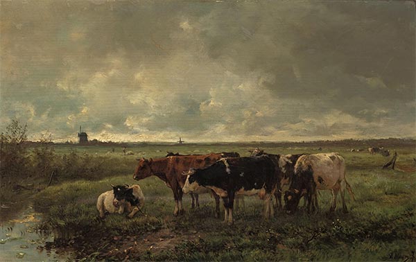 Landscape with Cows and Mill on the Horizon | Anton Mauve | Painting Reproduction