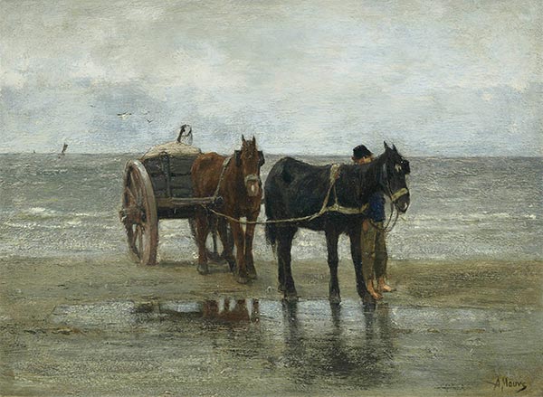 Horses and Cart on a Beach, Undated | Anton Mauve | Painting Reproduction