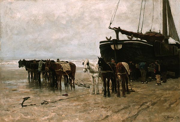 Fischerkahn und Zugpferde am Strand, 1876 | Anton Mauve