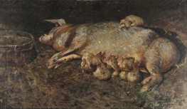 Sow with Piglets, c.1885/90 by Antonino Leto | Painting Reproduction