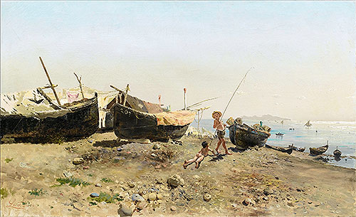 Auf der Mergellina Ufer, 1880 | Antonino Leto | Gemälde Reproduktion