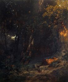Forest Landscape with Reclining Pan, c.1855 by Arnold Bocklin | Painting Reproduction