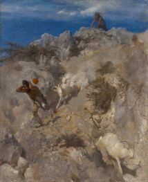 Pan erschreckt einen Hirten (Panischer Schrecken), 1859 von Arnold Bocklin | Gemälde-Reproduktion