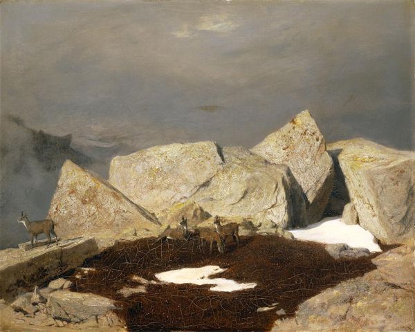 Gebirgslandschaft mit Gämsen | Arnold Bocklin | Gemälde Reproduktion