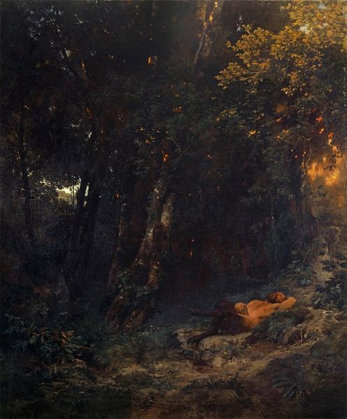 Waldlandschaft mit liegendem Pan | Arnold Bocklin | Gemälde Reproduktion