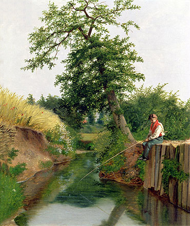 A Boy Fishing, n.d. by Arthur Hughes | Painting Reproduction