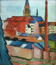 St. Mary's Church with Houses and Chimneys | August Macke | Painting Reproduction