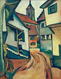 Street with Church in Kandern, 1911 by August Macke | Painting Reproduction