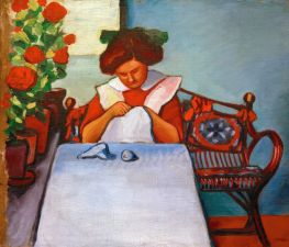 Grete Thuar at the Table | August Macke | Painting Reproduction
