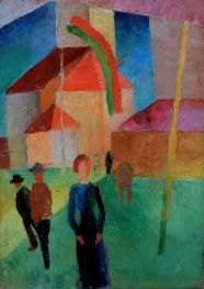 Church with Flag | August Macke | Painting Reproduction