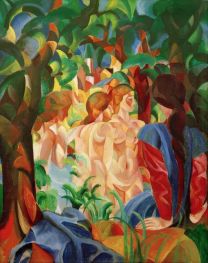 Bathing Girls with Town in the Background | August Macke | Painting Reproduction