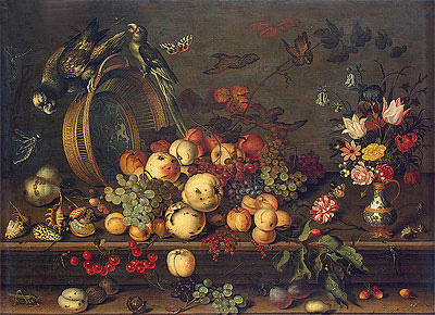 Still Life with Fruits, Shells and Insects, c.1620 | van der Ast | Painting Reproduction