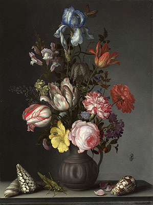 Flowers in a Vase with Shells and Insects, a.1630 | van der Ast | Gemälde Reproduktion