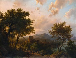 Sunset on the Rhine, 1853 by Barend Cornelius Koekkoek | Painting Reproduction