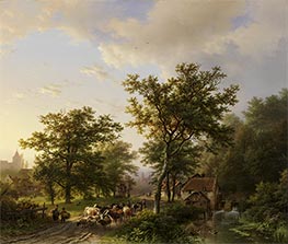 Landscape with Watermill and Cattle Farmers | Barend Cornelius Koekkoek | Painting Reproduction