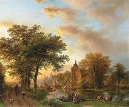 Eine Flusslandschaft in Holland bei Sonnenuntergang | Barend Cornelius Koekkoek | Gemälde Reproduktion