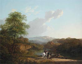Ein Reiter und Kaufleute, die sich in der Nähe eines Flusses unterhalten | Barend Cornelius Koekkoek | Gemälde Reproduktion
