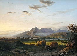 Erntemonat im Rheintal bei Nonnenwerth mit Blick auf das Siebengebirge, Deutschland | Barend Cornelius Koekkoek | Gemälde Reproduktion