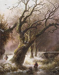 A Winter Landscape with Wood Gatherers near a Large Oak | Barend Cornelius Koekkoek | Painting Reproduction