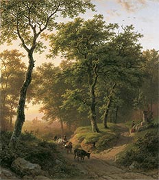 Waldlandschaft bei Sonnenuntergang, 1850 von Barend Cornelius Koekkoek | Gemälde-Reproduktion