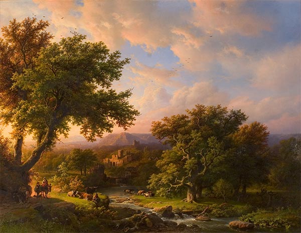 Landscape with Oak Trees and Ruins, 1855 | Barend Cornelius Koekkoek | Painting Reproduction