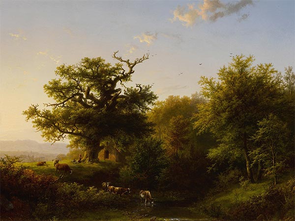 Eine bewaldete Landschaft mit grasendem Vieh in der Nähe eines Baches, 1853 | Barend Cornelius Koekkoek | Gemälde Reproduktion
