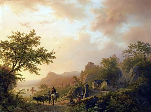 Eine weitläufige Sommerlandschaft mit Reisenden auf einem Weg, 1848 | Barend Cornelius Koekkoek | Gemälde Reproduktion