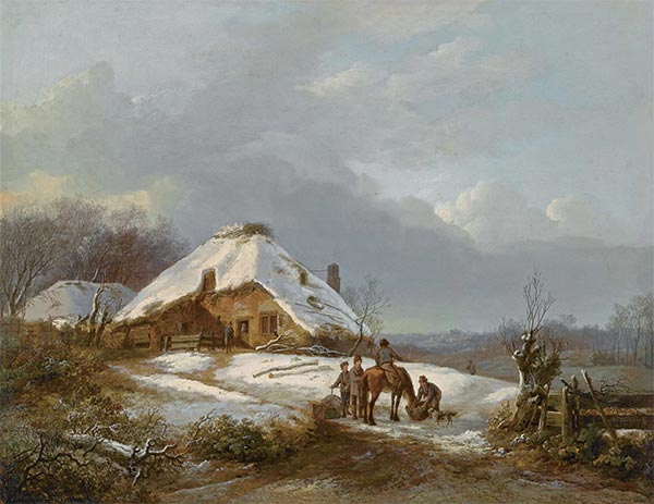 Figures near a Farmstead on a Wintry Day | Barend Cornelius Koekkoek | Painting Reproduction
