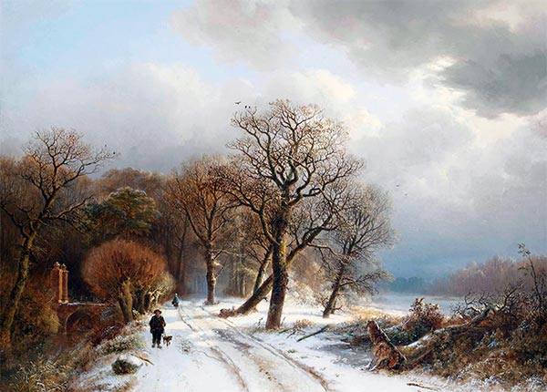 Morgenspaziergang auf einem Weg im Wald im Winter, 1836 | Barend Cornelius Koekkoek | Gemälde Reproduktion
