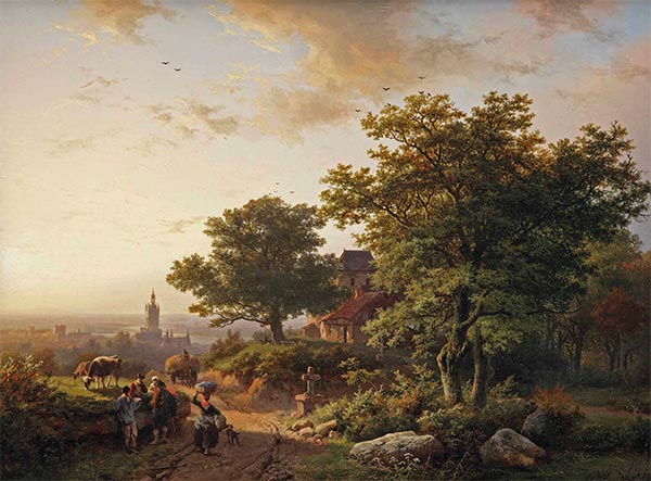 Eine bergige Landschaft mit Blick auf eine Stadt in der Ferne | Barend Cornelius Koekkoek | Gemälde Reproduktion