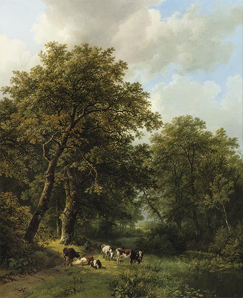 A Herdsman and His Cattle by a Forest Stream, 1834 | Barend Cornelius Koekkoek | Painting Reproduction