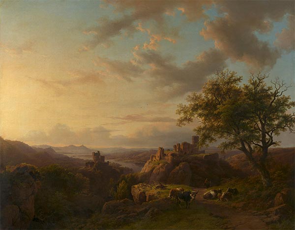 Abendlandschaft, 1844 | Barend Cornelius Koekkoek | Gemälde Reproduktion
