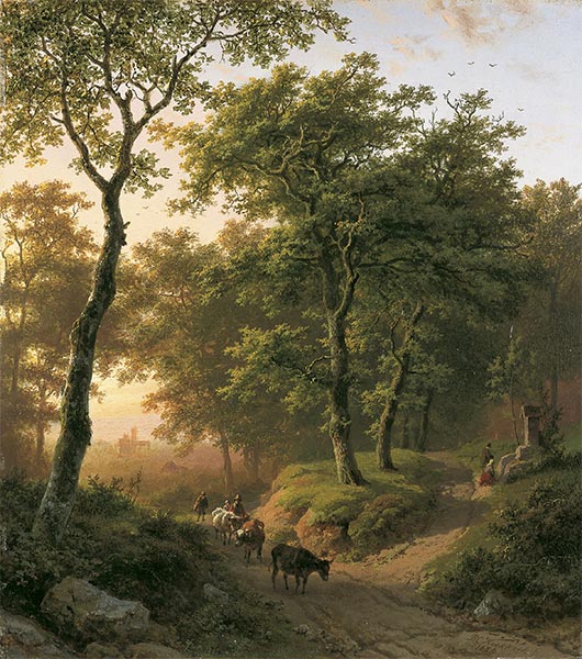 Waldlandschaft bei Sonnenuntergang, 1850 | Barend Cornelius Koekkoek | Gemälde Reproduktion