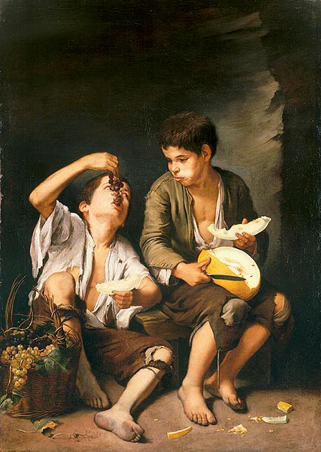 Beggar Boys Eating Grapes and Melon, c.1645/46 | Murillo | Painting Reproduction