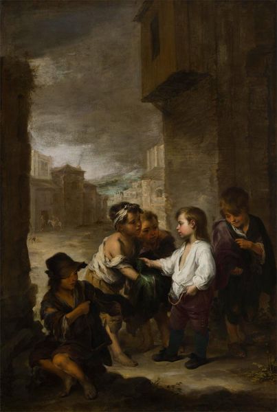 Der heilige Thomas von Villanueva, der seine Kleider unter den Bettelknaben aufteilt, c.1667 | Murillo | Gemälde Reproduktion