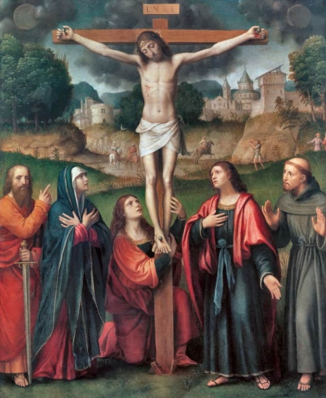 Bernardino Luini | Crucifixion of Christ with the Apostles Paul and Francis of Assisi, c.1485 Crucifixion of Christ with the Apostles Paul and Francis of Assisi, c.1485 | Bernardino Luini