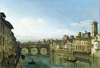 Der Arno mit dem Ponte Vecchio, Florenz, c.1745 | Bernardo Bellotto | Gemälde Reproduktion