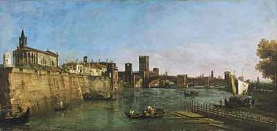 View of Verona with the Castelvecchio and Ponte Scaligero, c.1745/46 | Bernardo Bellotto | Gemälde Reproduktion