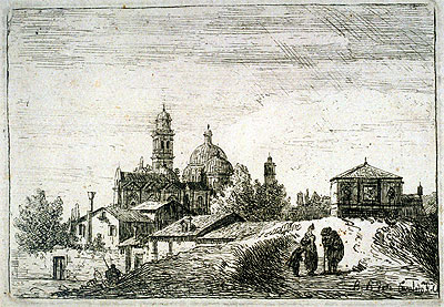 A View of Padua with a Gateway and a Domed Church, c.1740 | Bernardo Bellotto | Gemälde Reproduktion