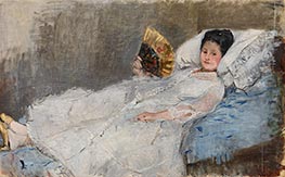 Frau mit Fan. Porträt von Madame Marie Hubbard, 1874 von Berthe Morisot | Gemälde-Reproduktion