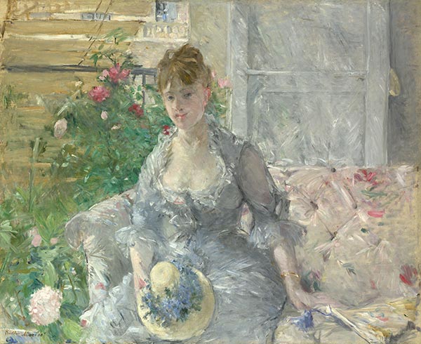 Young Woman Seated on a Sofa, c.1879 | Berthe Morisot | Painting Reproduction