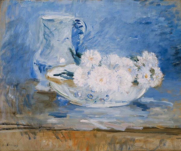 Weiße Blumen in Schüssel, 1885 | Berthe Morisot | Gemälde Reproduktion