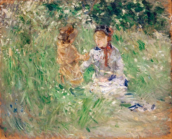 Woman and Child in a meadow at Bougival, Undated | Berthe Morisot | Painting Reproduction