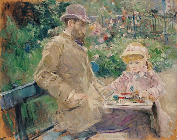 Eugene Manet and His Daughter in the Garden of Bougival, 1881 | Berthe Morisot | Painting Reproduction